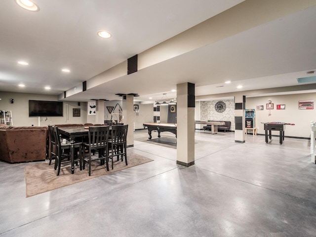 9148 Mccord Rd, Orient, OH 43146 - dining area with billiards, finished concrete floors, recessed lighting, and baseboards
