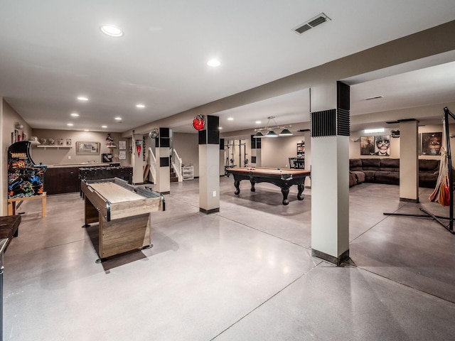 9148 Mccord Rd, Orient, OH 43146 - playroom featuring billiards, concrete floors, recessed lighting, and bar area