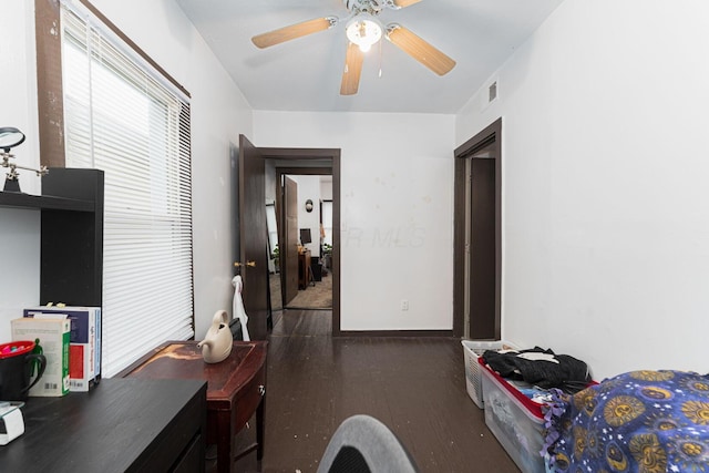 1808 S 6th St, Columbus, OH 43207 - office area with wood finished floors, a ceiling fan, and baseboards