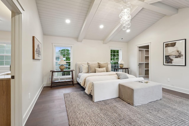 1884 W Lane Ave, Columbus, OH 43221 - bedroom with dark wood-type flooring, recessed lighting, baseboards, wood ceiling, and a spacious closet