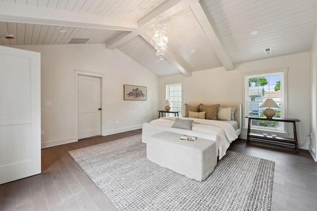 1884 W Lane Ave, Columbus, OH 43221 - bedroom featuring a chandelier, wood finished floors, baseboards, and wooden ceiling