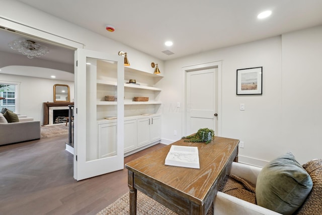 1884 W Lane Ave, Columbus, OH 43221 - office space featuring arched walkways, a fireplace, wood finished floors, recessed lighting, and baseboards