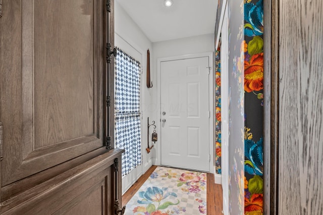 4088 Sweet Shadow Ave, Columbus, OH 43230 - foyer with baseboards, wood finished floors, and recessed lighting