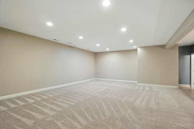 4993 Denbigh Ct, Columbus, OH 43220 - finished basement with light carpet and recessed lighting