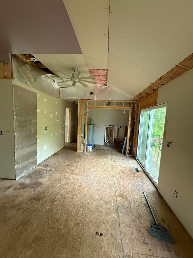 3436 London Lancaster Rd, Groveport, OH 43125 - unfurnished living room featuring ceiling fan and gas water heater