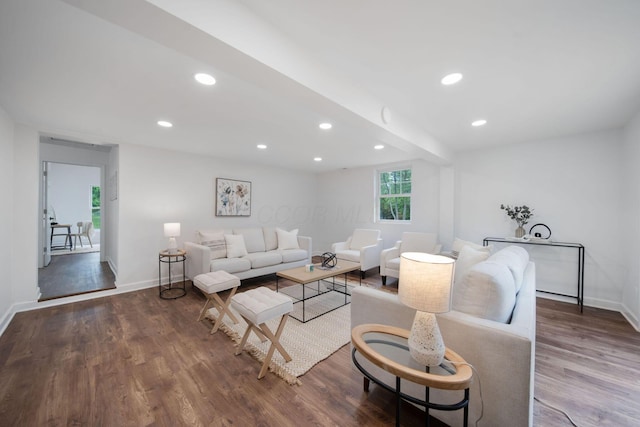 13404 Maple Rd NE, Thornville, OH 43076 - living room with wood finished floors, baseboards, and recessed lighting