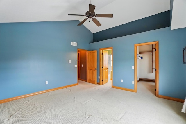 790 Salinger Dr, Lithopolis, OH 43136 - unfurnished bedroom featuring high vaulted ceiling, baseboards, a spacious closet, a closet, and carpet floors