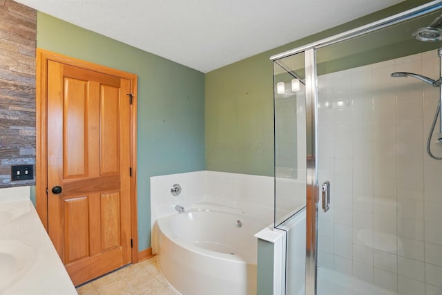 790 Salinger Dr, Lithopolis, OH 43136 - full bath featuring a garden tub, a shower stall, tile patterned flooring, and double vanity