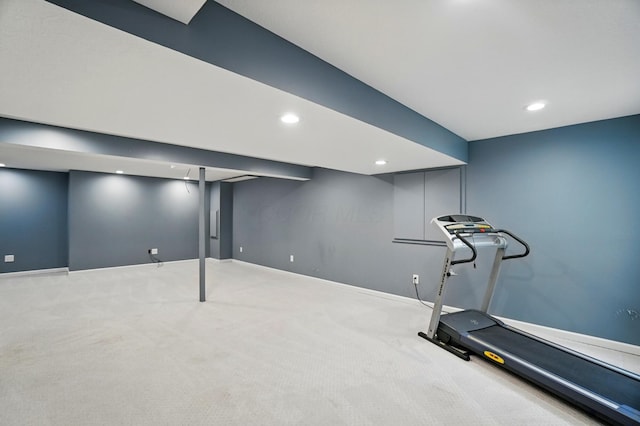 790 Salinger Dr, Lithopolis, OH 43136 - workout room with recessed lighting, baseboards, and carpet floors