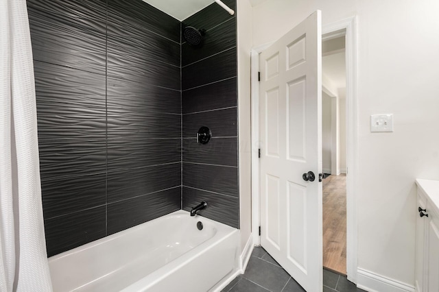 800 Campbell Ave, Columbus, OH 43222 - bathroom featuring shower / bathtub combination with curtain, tile patterned floors, and vanity