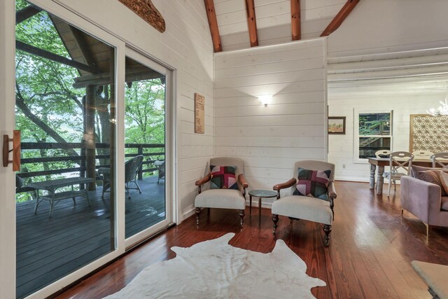 510 Natchez Ln, Sugar Grove, OH 43155 - living area with wood walls, wood-type flooring, and a chandelier