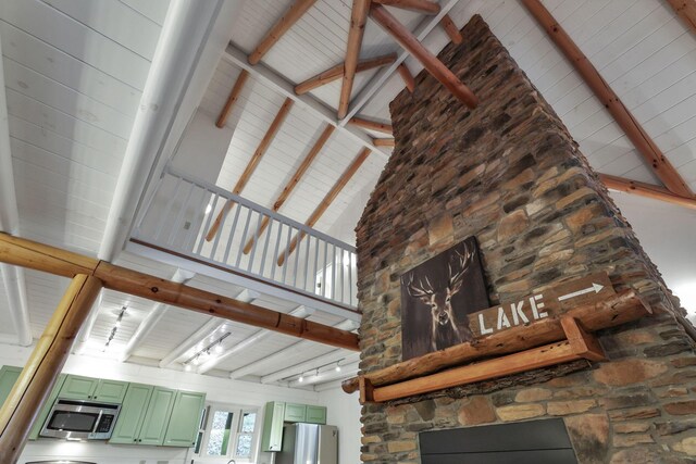 510 Natchez Ln, Sugar Grove, OH 43155 - detailed view of stainless steel appliances and beamed ceiling