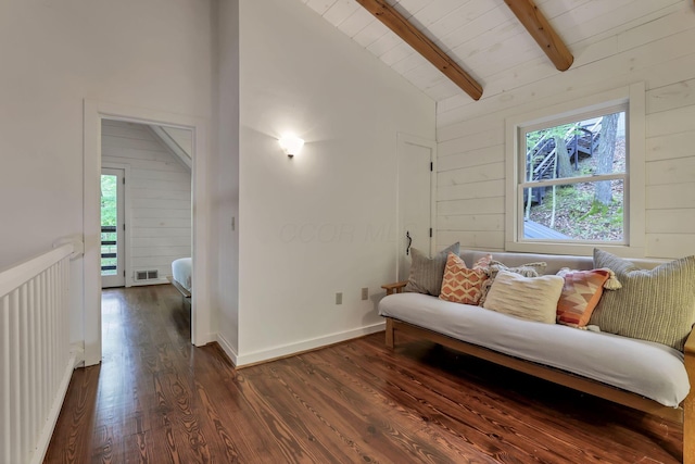 510 Natchez Ln, Sugar Grove, OH 43155 - living room with plenty of natural light, dark wood-style flooring, wood walls, and wooden ceiling