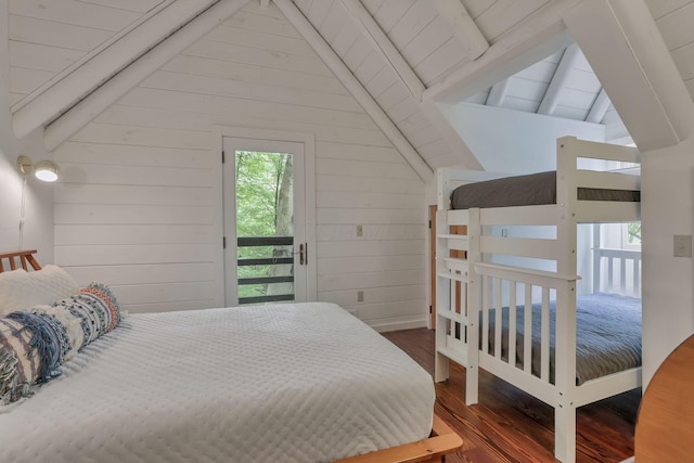 510 Natchez Ln, Sugar Grove, OH 43155 - bedroom with wood finished floors, multiple windows, access to exterior, and wood walls