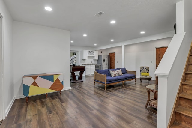 510 Natchez Ln, Sugar Grove, OH 43155 - living area with stairs, dark wood-style flooring, recessed lighting, and baseboards