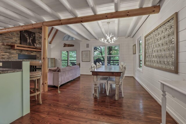 510 Natchez Ln, Sugar Grove, OH 43155 - dining space featuring wood finished floors, a chandelier, healthy amount of natural light, and wood walls