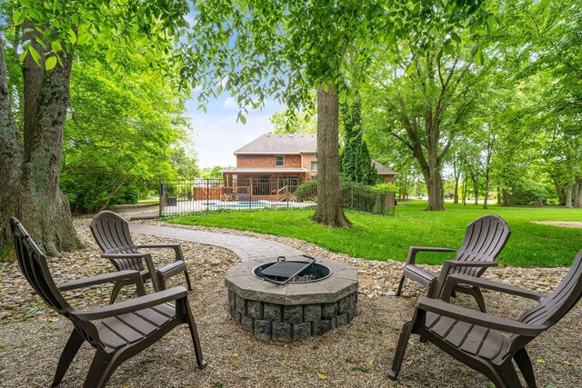 7607 Stone Ridge Dr, Springboro, OH 45066 - view of yard with an outdoor fire pit and a patio