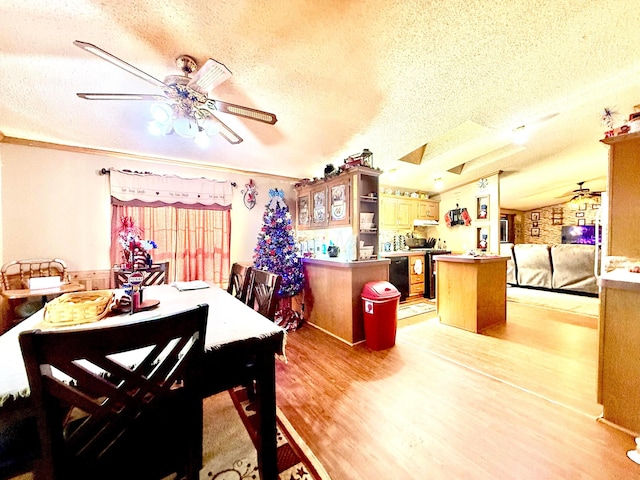 37855 Maysville Greendale Rd, Logan, OH 43138 - dining area with a ceiling fan, a textured ceiling, and light wood-style floors