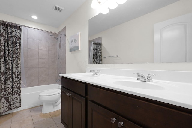 2618 Triple Crown Xing, Powell, OH 43065 - bathroom featuring double vanity, toilet, tile patterned flooring, shower / bath combo, and recessed lighting