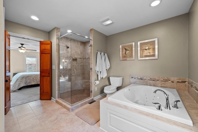 9440 Culross Ct, Dublin, OH 43017 - bathroom with a jetted tub, a shower stall, toilet, connected bathroom, and tile patterned flooring