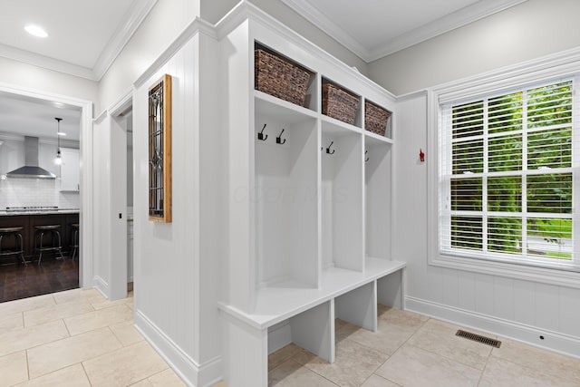 4477 Ackerly Farm Rd, New Albany, OH 43054 - mudroom with plenty of natural light, light tile patterned floors, and ornamental molding