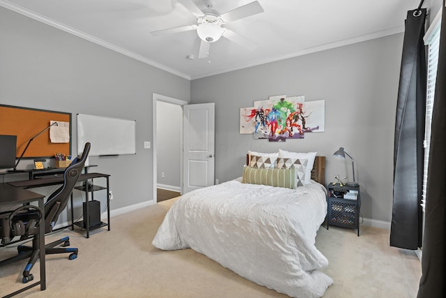 4477 Ackerly Farm Rd, New Albany, OH 43054 - carpeted bedroom with baseboards, a desk, ornamental molding, and ceiling fan