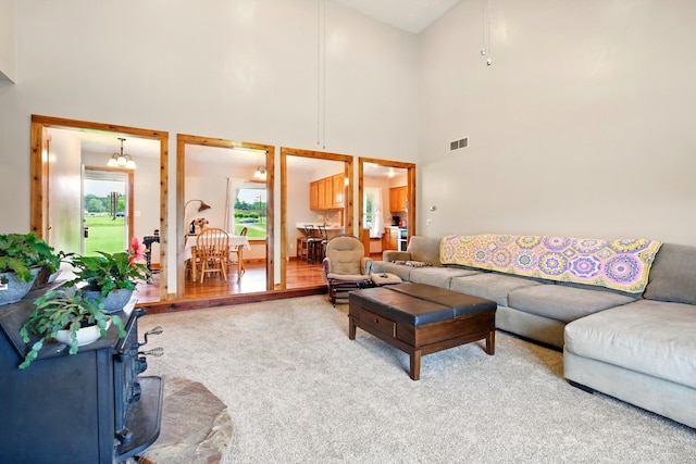 19160 Coshocton Rd, Mount Vernon, OH 43050 - carpeted living area featuring a towering ceiling