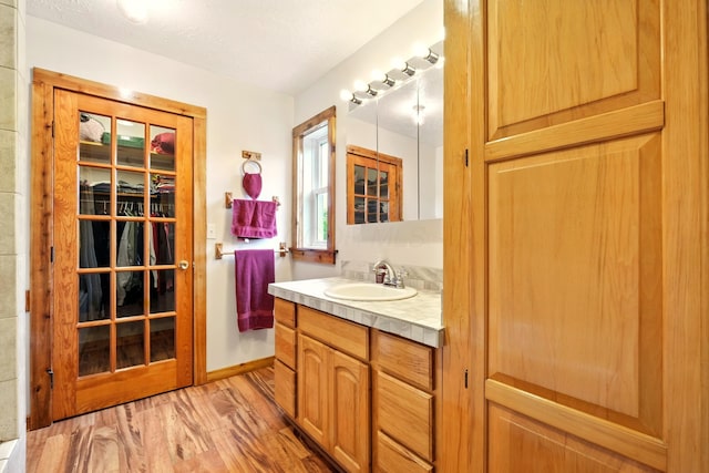19160 Coshocton Rd, Mount Vernon, OH 43050 - bathroom with vanity, wood finished floors, baseboards, and a closet