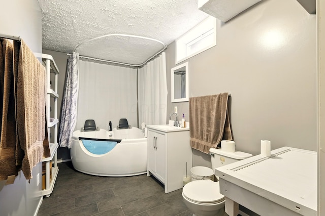 19160 Coshocton Rd, Mount Vernon, OH 43050 - bathroom with shower / bath combo, vanity, toilet, and a textured ceiling