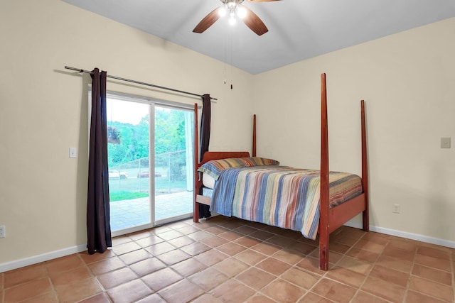 2149 Baptist Hill Rd, Chillicothe, OH 45601 - bedroom featuring access to outside, baseboards, ceiling fan, and light tile patterned floors
