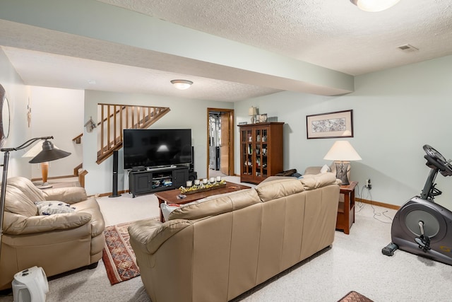 4995 Softwood Ct, Westerville, OH 43081 - living room featuring stairway, a textured ceiling, and baseboards