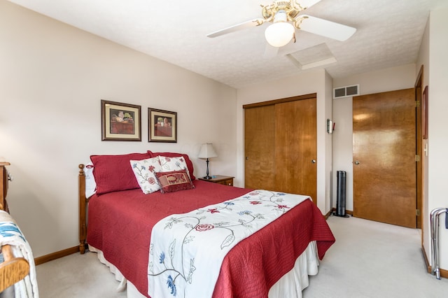 4995 Softwood Ct, Westerville, OH 43081 - carpeted bedroom with a closet, attic access, baseboards, and ceiling fan