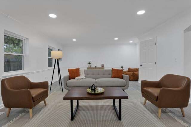 2615 NW Blvd, Upper Arlington, OH 43221 - living area featuring recessed lighting, crown molding, and light wood-type flooring