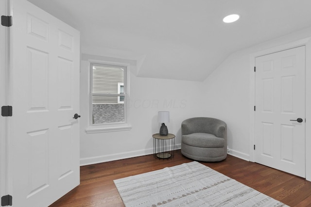 2615 NW Blvd, Upper Arlington, OH 43221 - sitting room featuring baseboards, wood finished floors, lofted ceiling, and recessed lighting