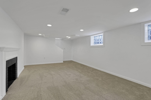 2615 NW Blvd, Upper Arlington, OH 43221 - basement featuring carpet, recessed lighting, baseboards, and a fireplace