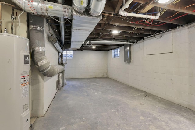 2615 NW Blvd, Upper Arlington, OH 43221 - basement featuring electric water heater, electric panel, and concrete block wall