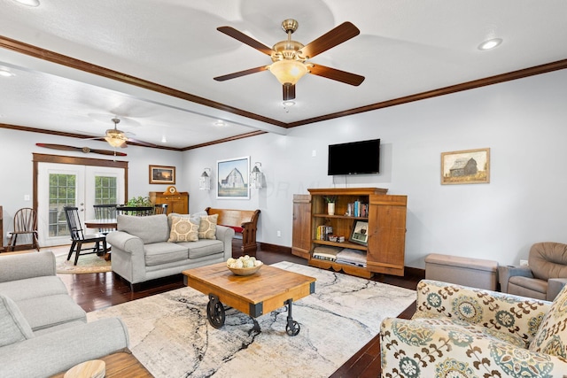 15027 King Rd, Howard, OH 43028 - living area with ceiling fan, wood finished floors, recessed lighting, baseboards, and crown molding