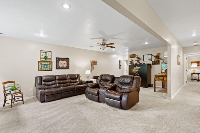 15027 King Rd, Howard, OH 43028 - living area with light colored carpet, a ceiling fan, baseboards, and recessed lighting