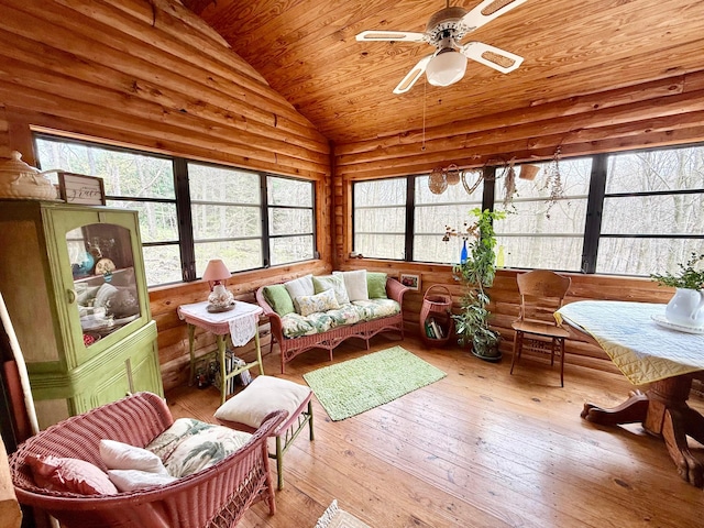 15626 Pleasant View Dr, Mount Vernon, OH 43050 - sunroom featuring vaulted ceiling, wood ceiling, a deck, and hardwood / wood-style floors
