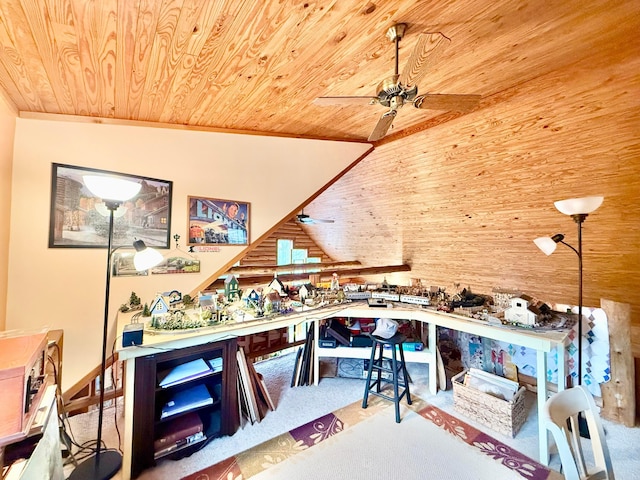 15626 Pleasant View Dr, Mount Vernon, OH 43050 - carpeted office space featuring wood ceiling and a ceiling fan