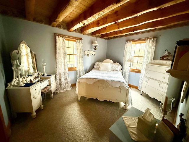 15626 Pleasant View Dr, Mount Vernon, OH 43050 - carpeted bedroom with multiple windows, baseboards, and wooden ceiling with exposed beams