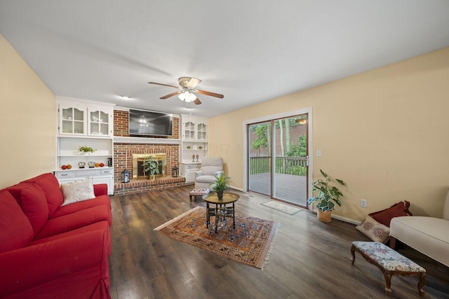 4129 Leitrim Ct, Dublin, OH 43016 - living room featuring ceiling fan, wood finished floors, a fireplace, and baseboards