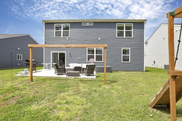 233 Dowler Dr, South Bloomfield, OH 43103 - rear view of property with an outdoor hangout area, a patio, a yard, and central air condition unit