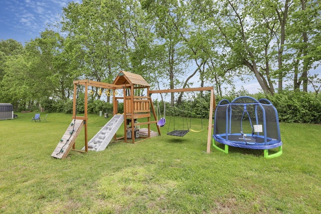 233 Dowler Dr, South Bloomfield, OH 43103 - view of jungle gym featuring a trampoline and a lawn