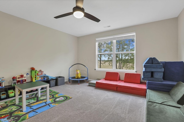 233 Dowler Dr, South Bloomfield, OH 43103 - game room with carpet floors and ceiling fan