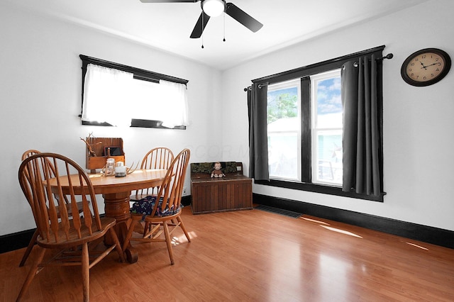 113 E Channel St, Newark, OH 43055 - dining room with wood finished floors, ceiling fan, and baseboards