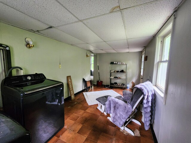 750 S 9th St, Cambridge, OH 43725 - living room with washer / clothes dryer, a drop ceiling, and baseboards