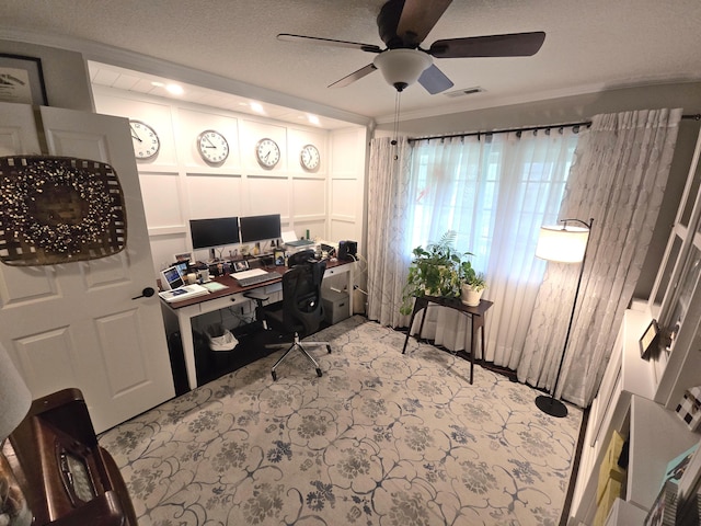 154 Pioneer Cir, Pickerington, OH 43147 - home office featuring ceiling fan, a decorative wall, and crown molding