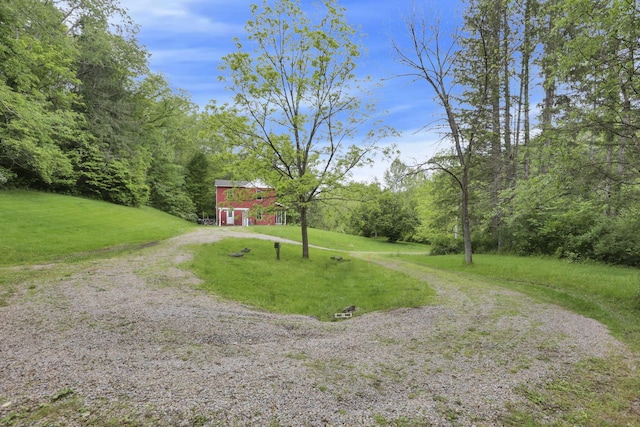 7485 Sugar Grove Rd SE, Sugar Grove, OH 43155 - view of front of home with a barn, a front lawn, an outbuilding, and a forest view