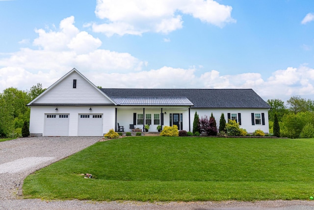 471 Quaker Trce, Marengo, OH 43334 - ranch-style home featuring covered porch, driveway, an attached garage, and a front lawn